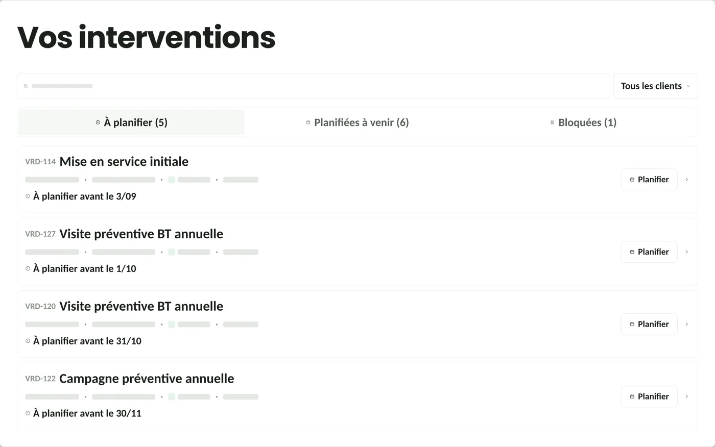 Tableau de bord de pilotage des interventions